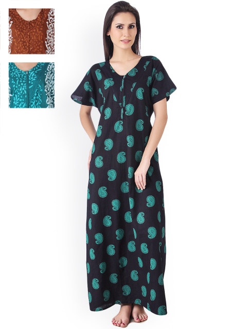 

Masha Pack of 3 Printed Maxi Nightdresses NT3PC-7-8-9, Blue