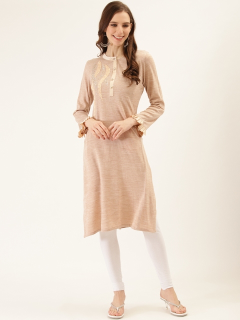 

Laabha Women Beige Solid Straight Winter Kurta