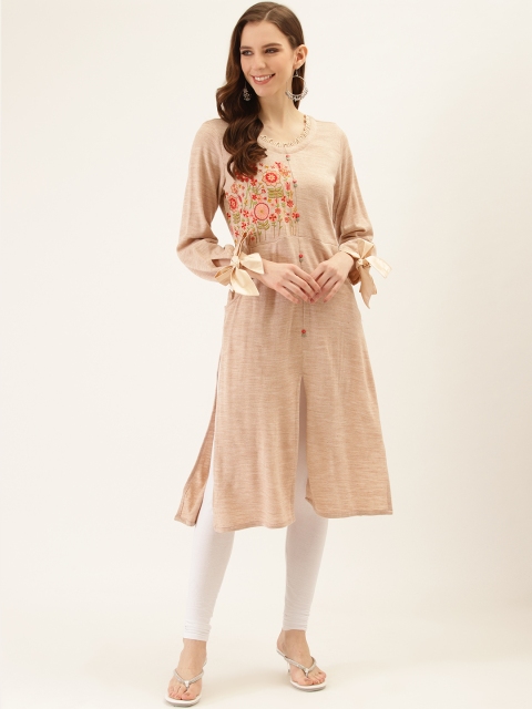 

Laabha Women Beige Yoke Design A-Line Winter Kurta