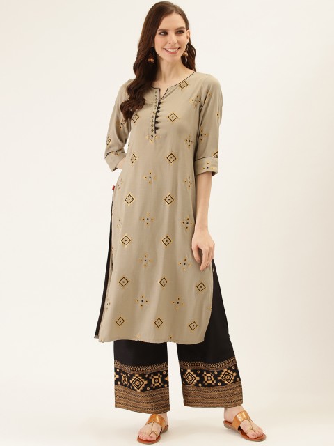 

Laabha Women Grey & Black Printed Kurta with Palazzos