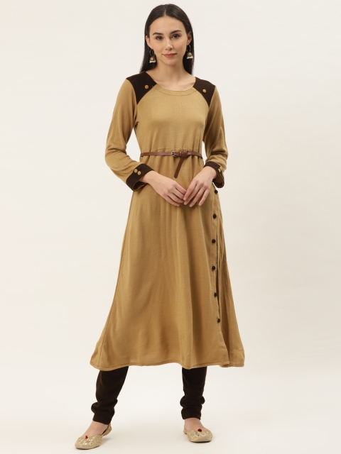 

Laabha Women Brown Solid Winter Kurta with Churidar