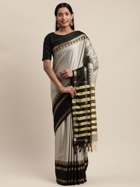 

Mitera Black & Grey Cotton Blend Woven Design Saree