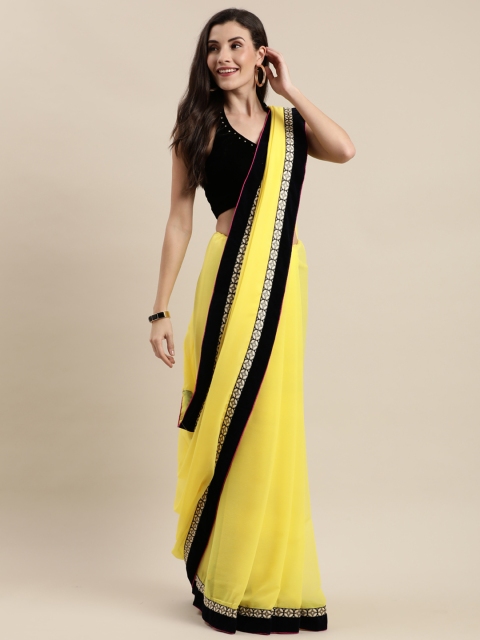 

Mitera Yellow Solid Poly Georgette Saree