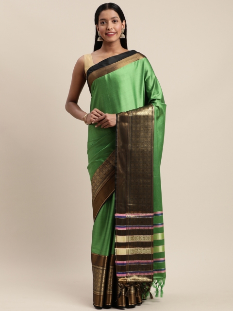 

Mitera Green & Brown Cotton Blend Solid Saree