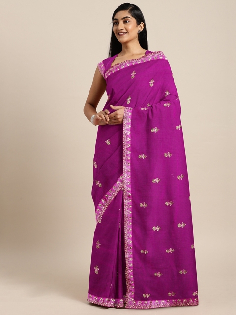 

KALINI Magenta Embellished Poly Chiffon Saree