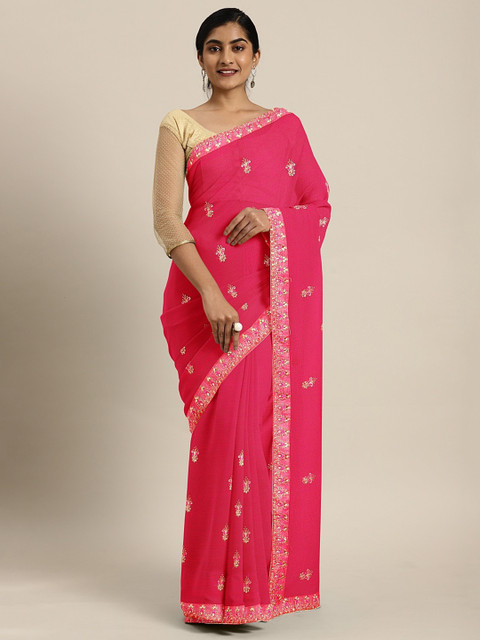 

KALINI Pink Embellished Poly Chiffon Saree