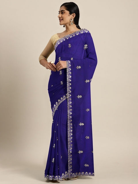 

KALINI Navy Blue Embellished Poly Chiffon Saree