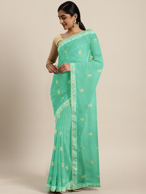 

KALINI Green Embellished Poly Chiffon Saree