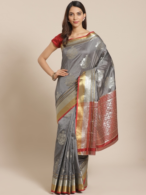 

Mitera Grey & Silver Zari Woven Design Banarasi Saree
