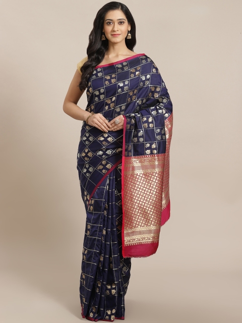 

Mitera Navy Blue & Golden Zari Woven Design Banarasi Saree