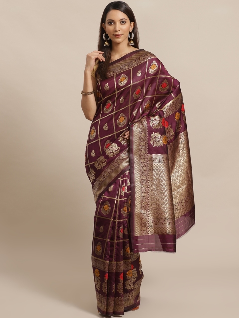 

Mitera Burgundy & Golden Woven Design Banarasi Saree