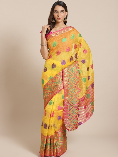 

Mitera Yellow & Pink Zari Woven Design Banarasi Saree