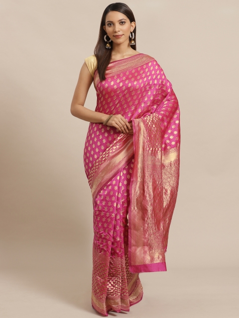 

Mitera Pink & Golden Zari Woven Design Banarasi Saree