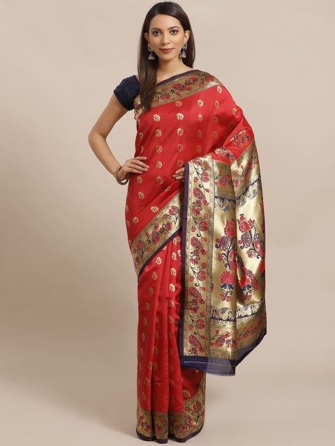

Mitera Red & Golden Zari Woven Design Banarasi Saree
