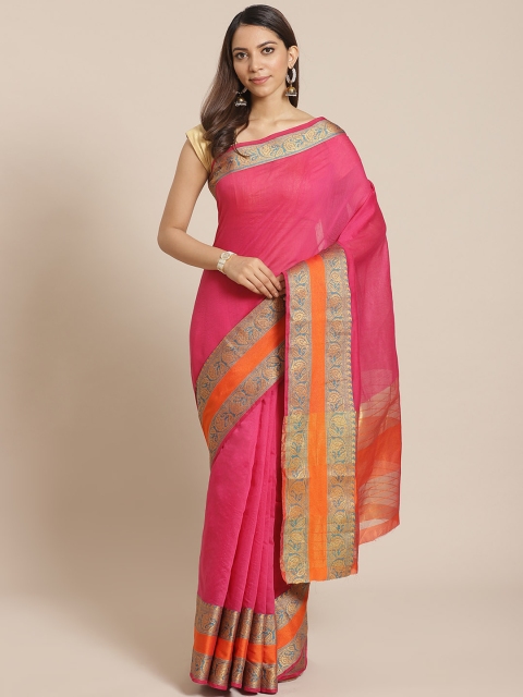 

Mitera Pink Solid Banarasi Saree