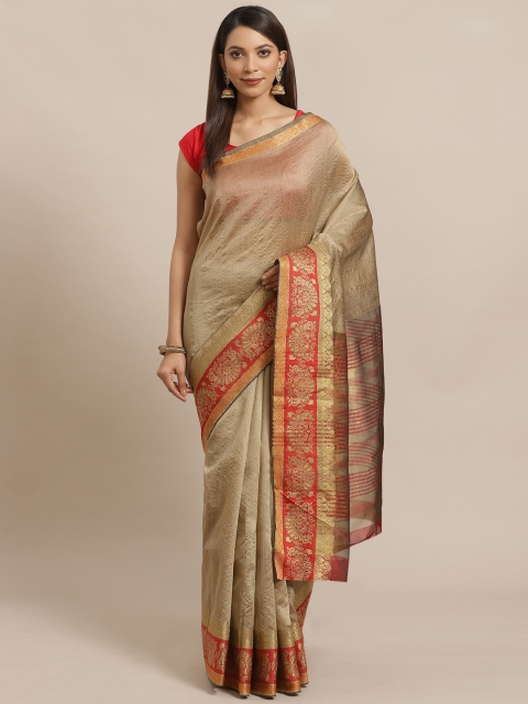 

Mitera Beige Solid Banarasi Saree