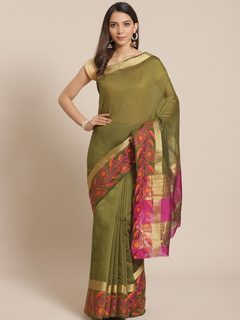 

Mitera Green & Golden Solid Banarasi Saree