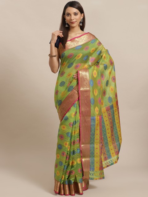 

Mitera Green & Yellow Woven Design Banarasi Saree