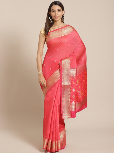 

Mitera Coral Pink & Golden Zari Woven Design Banarasi Saree