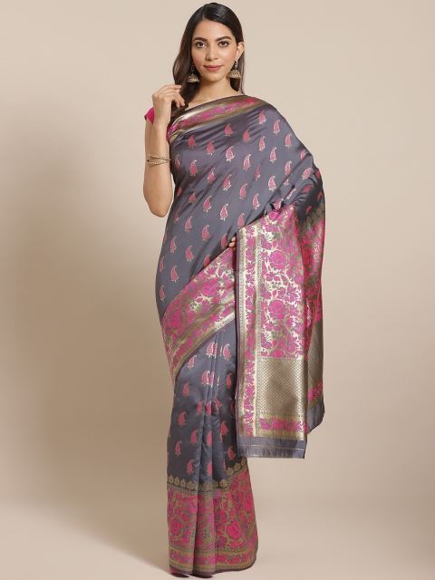 

Mitera Charcoal Grey & Golden Zari Paisley Woven Design Banarasi Saree