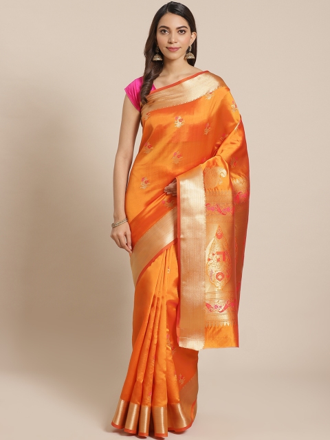 

Mitera Orange & Pink Zari Woven Design Banarasi Saree