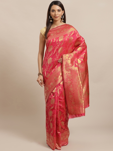 

Mitera Pink & Golden Zari Woven Design Banarasi Saree