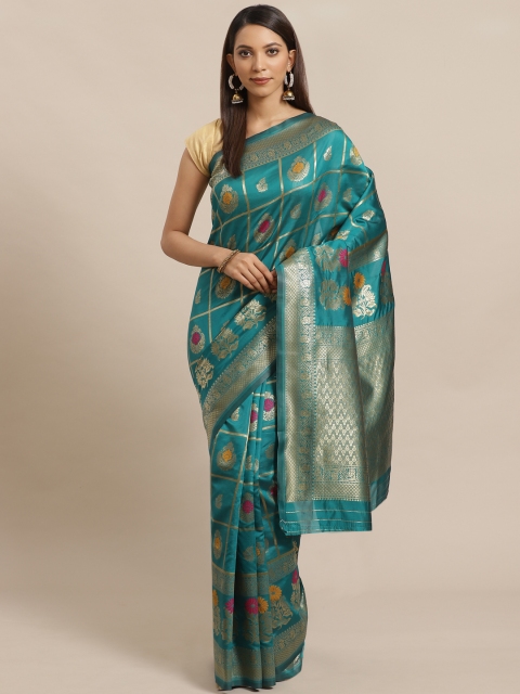 

Mitera Teal Green & Golden Zari Woven Design Banarasi Saree