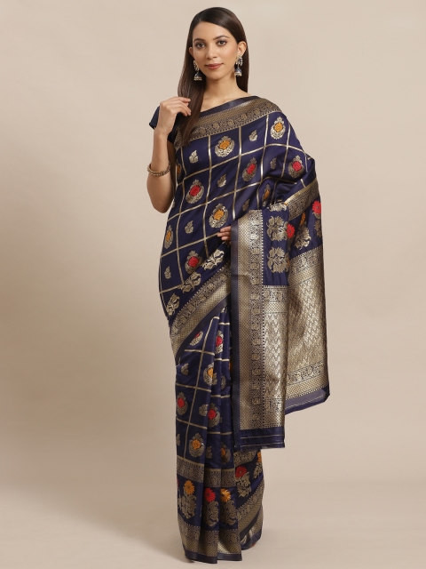 

Mitera Navy Blue & Golden Woven Design Banarasi Saree