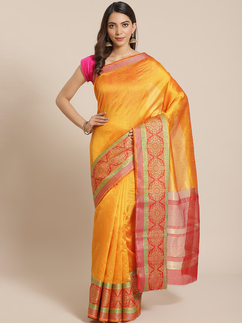 

Mitera Mustard Yellow Solid Banarasi Saree