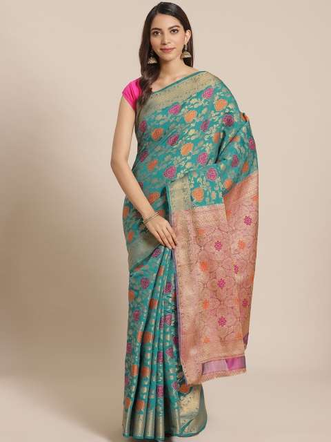 

Mitera Teal Green& Golden Zari Woven Design Banarasi Saree