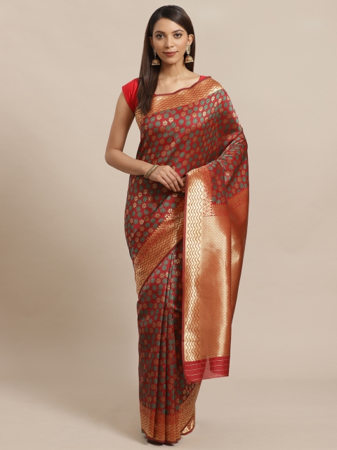 

Mitera Red & Golden Zari Floral Woven Design Banarasi Saree