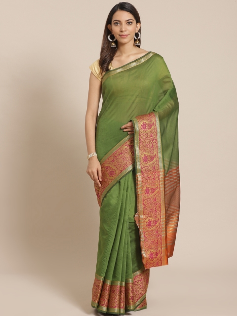 

Mitera Green Solid Banarasi Saree