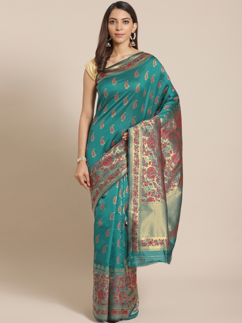 

Mitera Teal Green & Golden Zari Woven Design Banarasi Saree