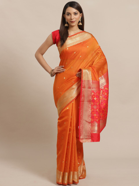 

Mitera Orange & Golden Zari Woven Design Banarasi Saree