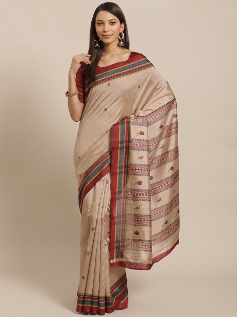 

Saree mall Beige & Red Printed Bhagalpuri Saree