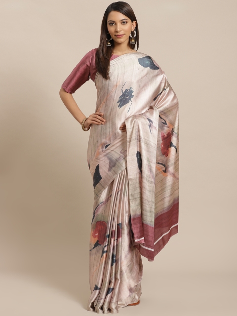 

Saree mall Beige & Pink Floral Print Saree