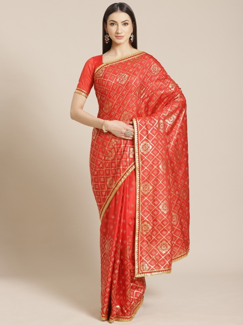 

Saree mall Red & Golden Checked Saree