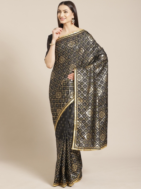 

Saree mall Black & Golden Checked Saree
