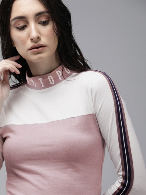

Roadster White & Lavender Colourblocked Regular Top with Taping Detail