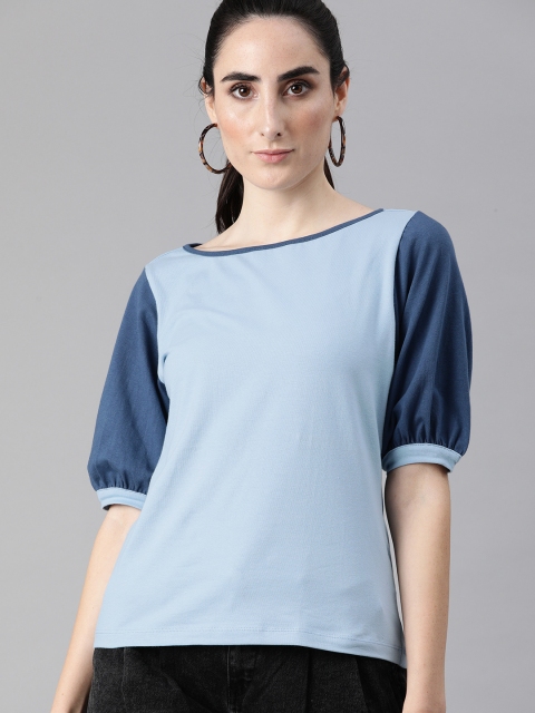 

Roadster Blue Puff Sleeve Regular Top