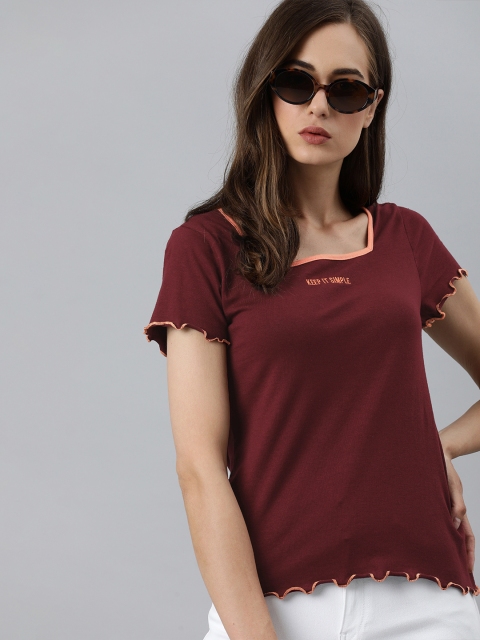 

Roadster Women Maroon & Orange Regular Top
