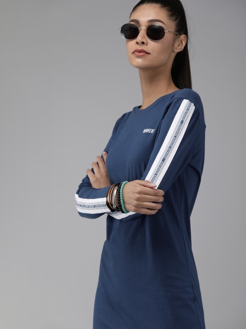 

Roadster Women Blue Striped T-shirt Dress