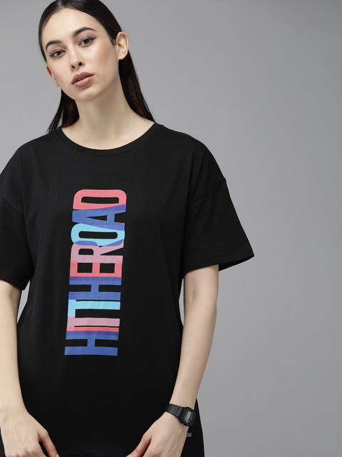 

Roadster Women Black Printed Pure Cotton T-shirt