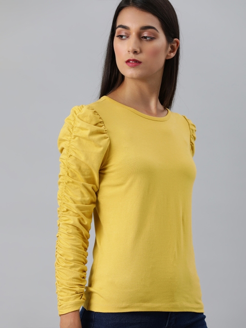 

Roadster Women Yellow Puff Sleeve Regular Top