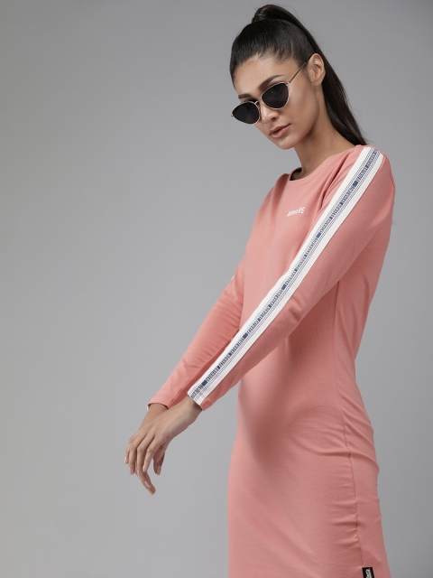 

Roadster Women Pink Striped T-shirt Dress