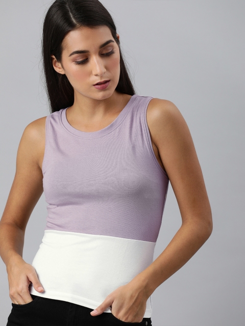 

Roadster Violet & White Colourblocked Regular Top