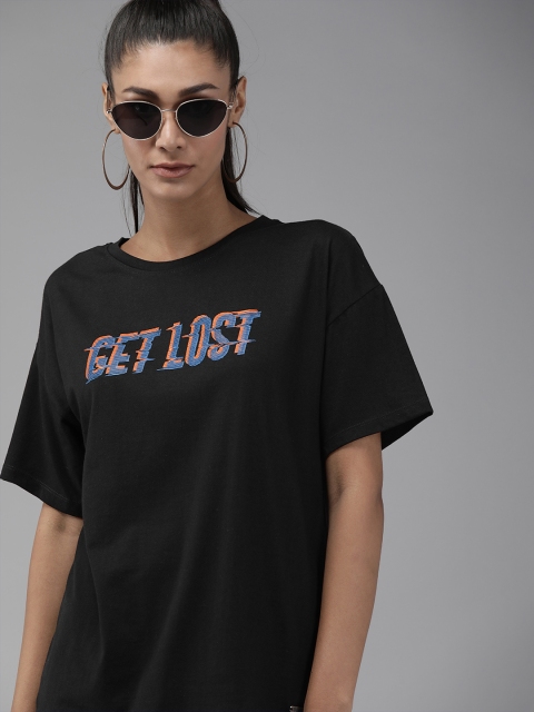 

Roadster Women Black Printed Round Neck T-shirt