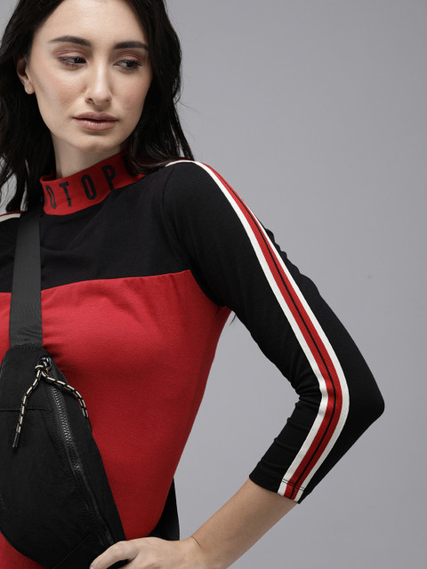

Roadster Red & Black Colourblocked Regular Top with Taping Detail