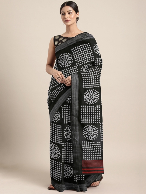 

KALINI Black & White Linen Blend Printed Saree