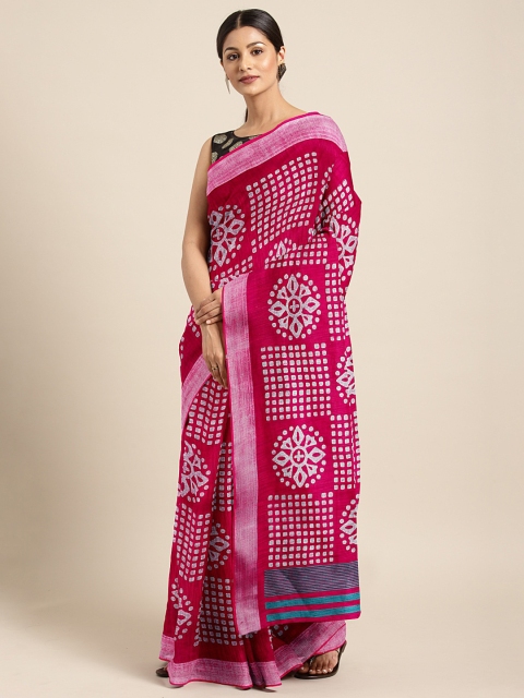 

KALINI Pink & White Linen Blend Printed Saree